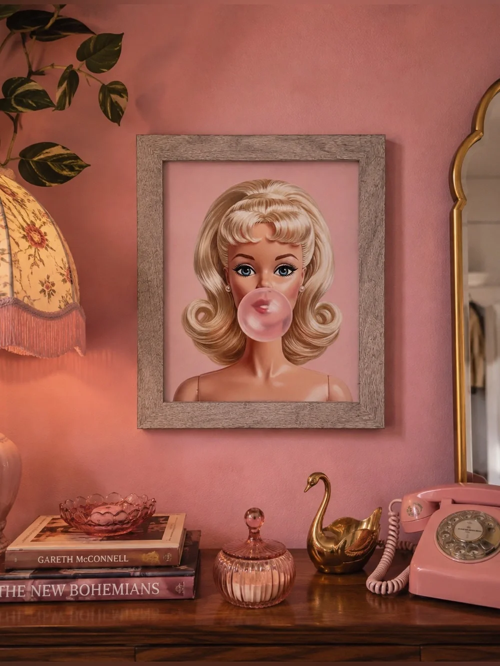 Vintage Style Barbie Doll Bubblegum Art Print Framed Retro Glam Wall Decor